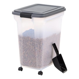 IRIS USA Dog Food Storage Container 40 lbs, Attachable Wheels, & Included Scoop, for Dog Cat Birds and other Pets, Food Storage Bin, Keep Fresh, Easy Mobility, BPA Free - Made in the USA, Dark Gray