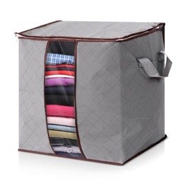 K-One Set of 3 Foldable Storage Bags Large Capacity Clothes Blankets Duvet Bedding Storage Organizer Bags With Zip 52 x 34 x 49cm Clear Window With Carry Handles (GREY)