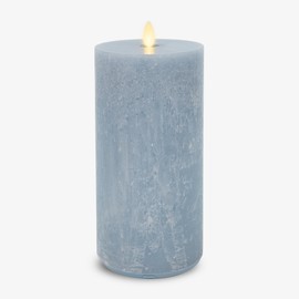 Luminara Seaglass Silver Blue Rechargeable Flameless Candle Moving Flame LED Pillar (3.8" x 8.6") Flat Top Unscented Real Wax with USB Type-C Charging Cable