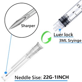 Luer lock 3ml 22Ga 1 Inch(25mm), 50 Pack Sterile Lab Utensils for Scientific Research, Industrial Dispensing or Liquid Measuring