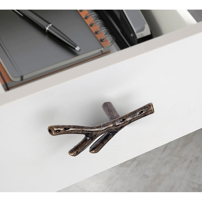 ESreake 4 Pack Branch Knobs Vintage Tree Twig Drawer Cabinet