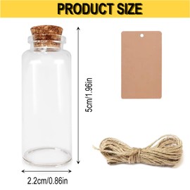 GESDYO 30pcs 10ml Mini Glasfläschchen Wunschflaschen Kleine Reagenzglas mit Korken Wunsch und Nachrichtenflasche Mit 30 Hanfseil 30 Etikettenkarten für Hochzeitsfeier, Dekoration, Wunsch