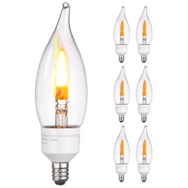 TORCHSTAR Flickering Candle Light Bulbs E12, LED Flame Bulb, 2 Modes Fire Flame Bulb, CA11 Candle Light Bulbs for Chandelier, UL & FCC Listed, 1800K Warm Yellow, Pack of 6