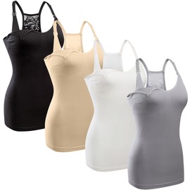 GXXGE 4Pack Women's Nursing Tank Top Cami Nursing Maternity Bra Breastfeeding Shirts with Adjustable Straps Black Beige Grey White X-Large