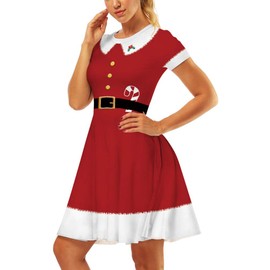 Ainuno Christmas Dresses for Women Elf Costumes Holiday Dress Woman 2025 Santa Costume Red Green Outfits Ugly,XXL