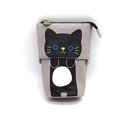 Logic 2-Way Pen Case, Cat (Stylish Stationery/Pencil Case/Pen Holder), Adjustable Height, Animal Cat (Black)