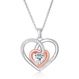 Diorra Heart Necklaces for Women 925 Sterling Silver Necklace Dainty CZ Crystal Love Heart Charm Pendant Necklace Chain Silver Jewellery Birthday Gifts for Women Mum Her Girls