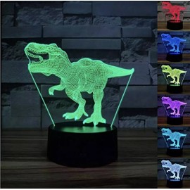Unbranded Dinosaur Night Light T-Rex 3D Illusion 7 Colors Changing Lamp with Black Base🐁