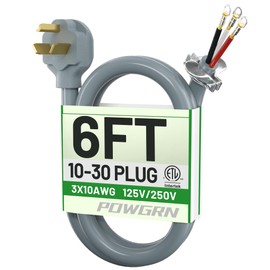 POWGRN 6FT 3 Prong Dryer Cord, Pure Copper Wire, ETL Listed, STW
