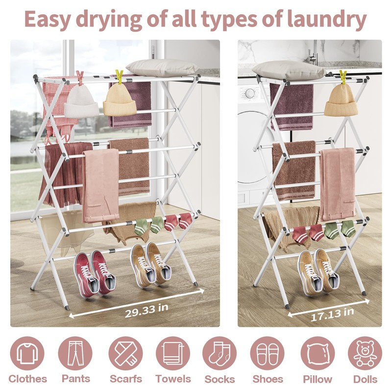 APEXCHASER Clothes Drying Rack Folding - 3 Tier Laundry Drying