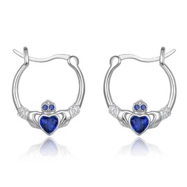 Dreamboat Sterling Silver Claddagh Earrings for Women Celtic Knot Irish Clover Earrings Dangle Earrings Hook Blue September Birthstone Irish Jewelry for Mom Mother, Large, Sterling Silver, Cubic