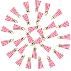David accessories Keychain Tassels Pendants,Leather Tassels for Jewelry Making Colored Tassel Pendant for Keychain Accessories Craft and Earrings Bracelets Making 30pcs 1.4Inch (Pink, Gold Caps)