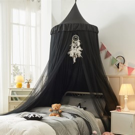HUOQOU Bed Canopy for Girl Double Layer Princess Round Dome Children Dreaming Mosquito Net Bed Linen Girls Room Castle Play Tent Hanging House Decor Reading Corner Canopies(Black/Black)