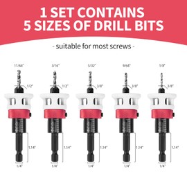 Countersink Drill Bit Set, 5 pcs Carbide Drill Bits with Stop Collar Set Counter Sink Drill Bit for Metal, HSS M2 Bits Tapered Head, 1/4” Hex Shank for Woodworking Tools with Storage Box