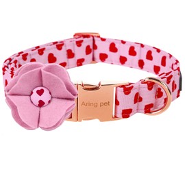ARING PET Valentine's Day Dog Collar-Girl Dog Collar with Felt Flower, Cute Pink Heart Dog Collars Pet Collars with Metal Buckle