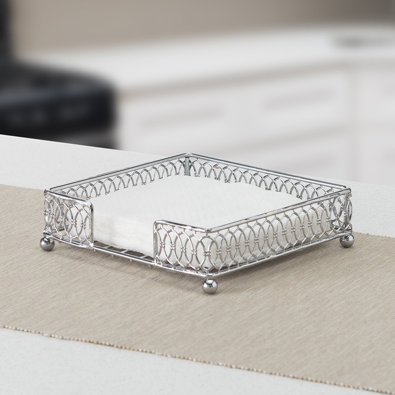 Home Basics Infinity Collection Flat Napkin Holder, Silver Chrome 7.25"