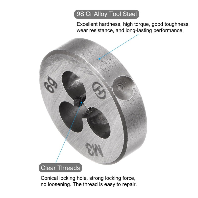 sourcing map 2pcs Round Threading Dies, Metric M3 x 0.5
