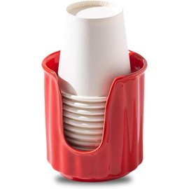 Ceramic Bathroom Cup Dispenser with Stylish Vertical Stripes - Dixie Cup Dispenser & Mouthwash Cup Holder Holds 3oz Paper Cups for Rinsing Cups on Bathroom Vanity Countertops Glossy Black - Color: Glossy Red