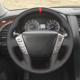 MEWANT Steering Wheel Cover for Nissan Armada/Frontier 2022 / NV Cargo/NV Passenger/Titan/Infiniti QX56 / QX80 2014-2022 Hand-Stitched Genuine Leather Car Steering Wrap
