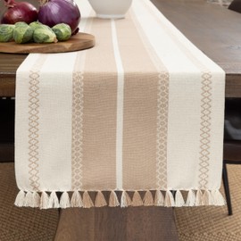 Table Runner Woven Cotton Beige Farmhouse Rustic Table Runner for Modern Kitchens, 14 in x 72 in, Table Décor for Kitchen or Dining, Tan Cloth Table Runners, Oeko-Tex Cotton, Mesa Diamond