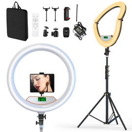 22" Foldable LED Ring Light with Super Phone Mount, Dimmable Selfie Ring Light with 75" Tripod Stand, Touch Screen, Wireless Remote for YouTube, TikTok Video Shooting