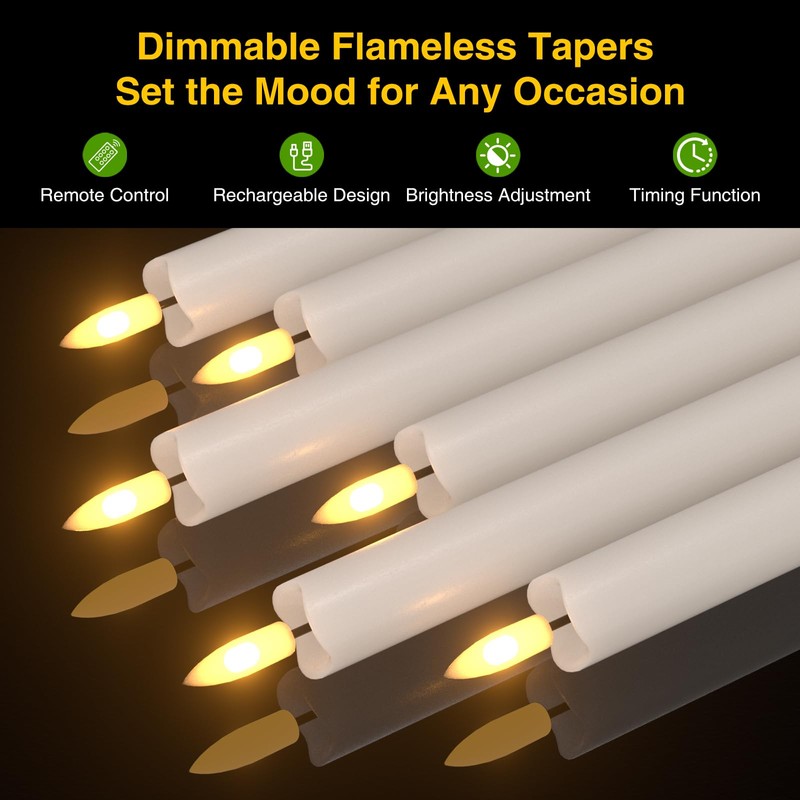 Staerysky Rechargeable Flameless Taper Candles with Charging Station, 6 Pcs