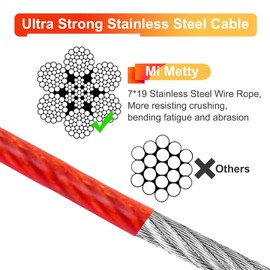 Mi Metty Dog Tie Out Cable, Chew Proof Dogs Runner Cable, Heavy Duty Dog Tether, Training Pet Leash for Large Dogs Up to 125lbs,Lead for Yard Outdoor and Camping (Red, 30ft(9M))