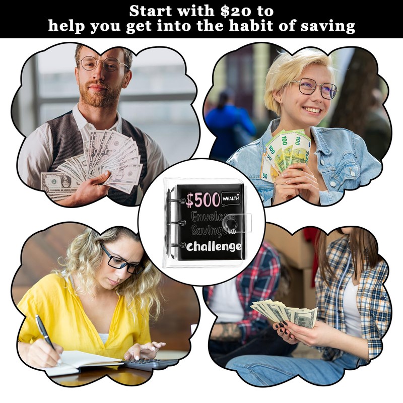 Grevosea Mini Money Saving Binder, 500 Money Saving Challenge Book