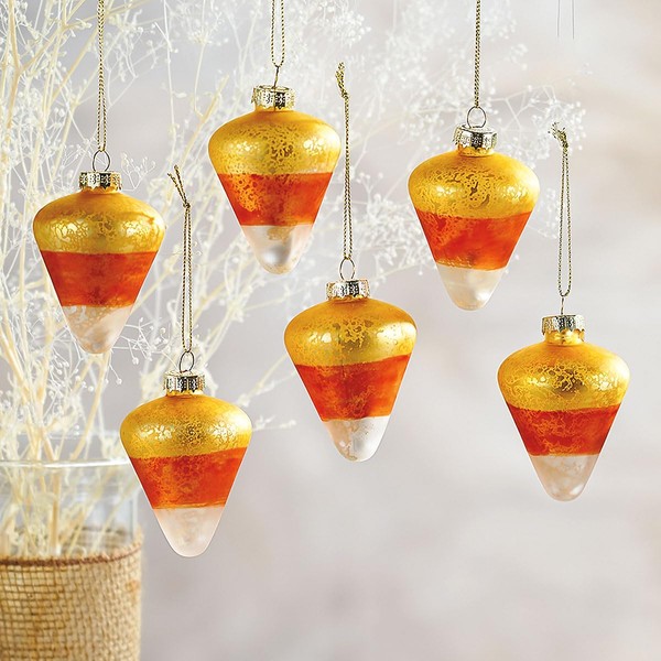 Glass Candy Corn Ornaments - Set of 6, 2 3/4",