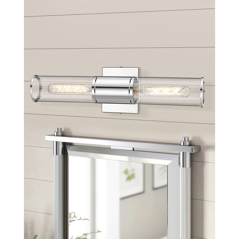 METWET Bathroom Vanity Light Fixtures, Chrome Wall Lights in Clear