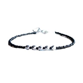 LKBEADS Unisex silver pyrite 5mm round faceted beads adjustable stacking bracelet with 925 sterling silver - silver plated clasp