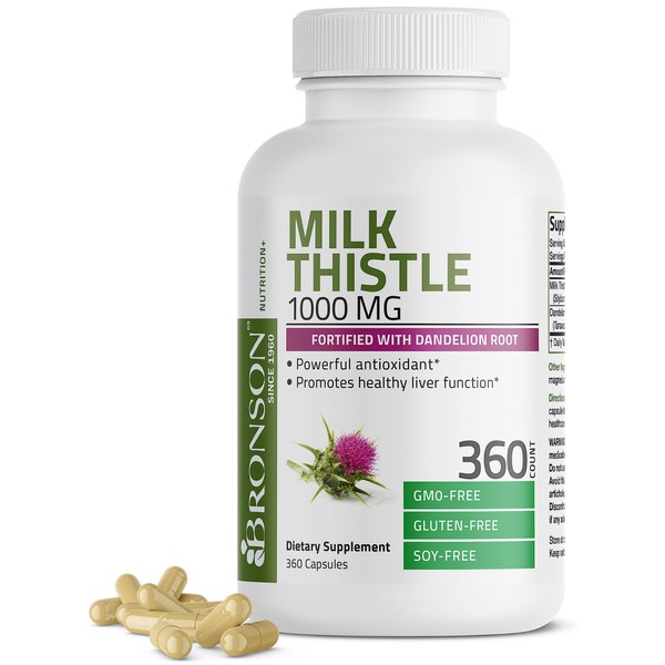 Bronson Milk Thistle 1000mg Silymarin Marianum & Dandelion Root Liver Health Support, Antioxidant Support, Detox, 360 Capsules