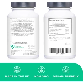 Mushroom Complex by LLS | Contains 1000mg Reishi, Chaga, Cordyceps, Lions Mane and Shiitake Mushrooms | 120 Capsules - 2 Month Supply | No Fillers | Vegan | Love Life Supplements