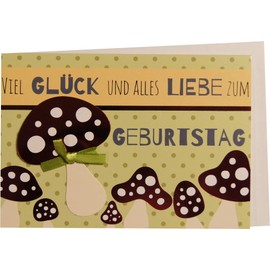 Perleberg High-Quality Birthday Card from the Lifestyle Collection with Mushroom Motif and Bow - Birthday Card with Envelope - Premium Quality Birthday Cards 11.6 x 16.6 cm