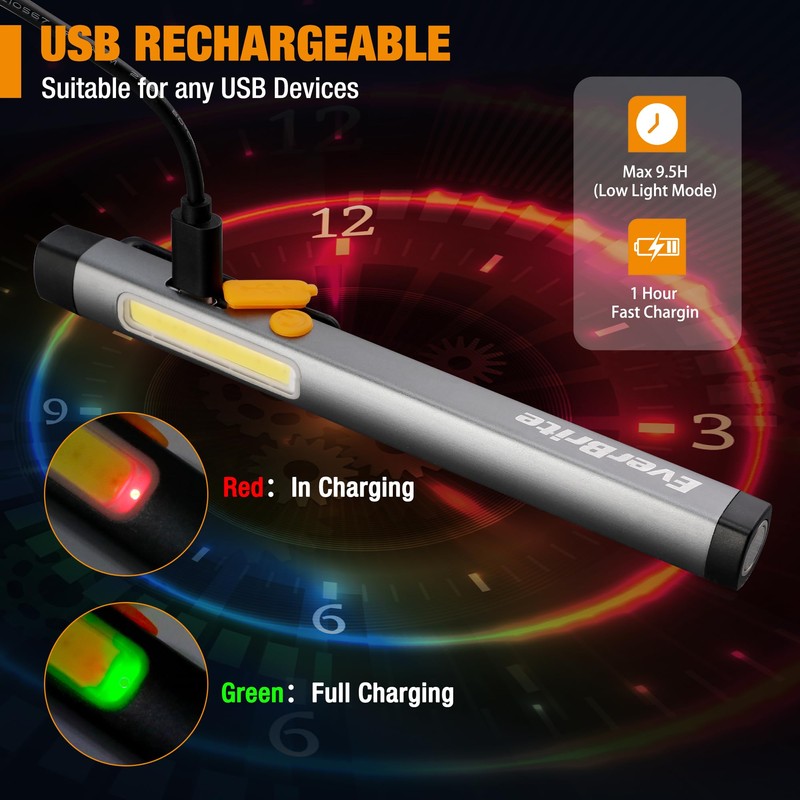 EverBrite Pen Flashlight, Rechargeable LED Pen Light, COB Light with