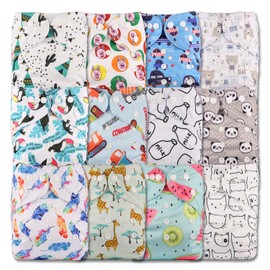 Littles & Bloomz, Reusable Pocket Cloth Nappy, Fastener: Popper, Set of 12, Patterns 1209, Without Insert