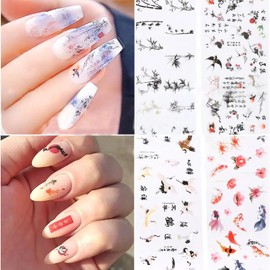 MOLILON Wash Painting Nail Foil Plum Blossom Bamboo Design Stickers Decals Holographic Nails Foils Starry Sky Star Transfer Foil Nails Wraps for Nail Art DIY Decoration - 10 Sheets