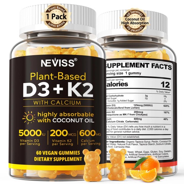 NEVISS Vitamin D3 5000iu & K2 as MK7 200mcg Gummies