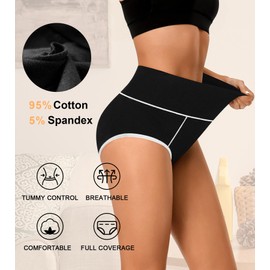 K-CHEONY High Waisted Underwear for Women Cotton Tummy Control Ladies Panties Breathable Full Coverage Brief 5Pack
