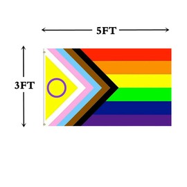 ANCONINE Bandera de orgullo intersexual de progreso de 3 x 5 pies, bandera bisexual intersexual con 2 ojales de latón, doble costura duradera y poliéster de alta calidad. (3x5)