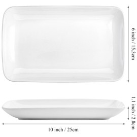 Foraineam Rectangular Salad Plates, 10 Inch White Porcelain Dessert Appetizer Plates Set, Dishwasher and Oven Safe Serving Platters for Sushi, Pasta, Fruit, Set of 6