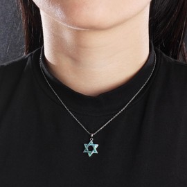 JEVLUH Blue Opal David Star Necklace, Crystal Fire Opal Hexagram Collar with Birth Stone Statement Necklace, Stone, Agate
