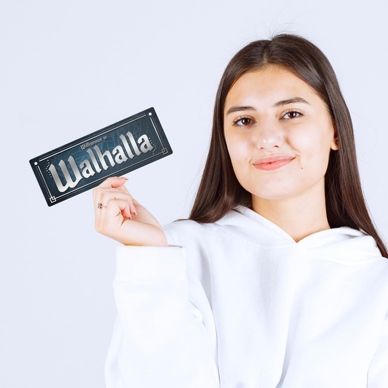 Viking Nordic Style Metal Sign with Saying Welcome to Valhalla