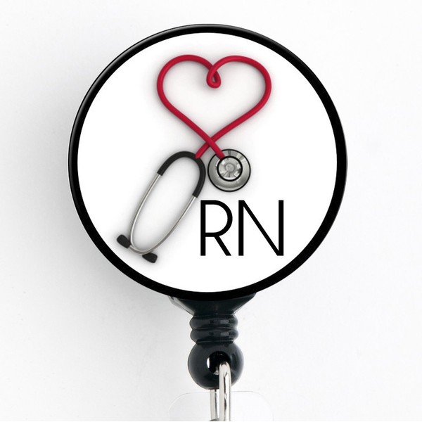 RN Heart Stethoscope - Retractable Badge Reel with Swivel Clip and Extra-Long 34 inch Cord - Badge Holder