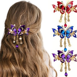 3PCS Butterfly Hair Tassel Clips for Women Girls, Vintage Metal Hairpins Non-Slip Hair Accessories for Party, Wedding, Daily Use