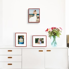 Golden State Art 8x10 Aluminum Picture Frame - Professional Gallery Wall Frame With 5x7 Mat, Scratch-Resistant Glass & Sawtooth Hanger for Photos, Artwork & Prints - Elegant Red - 1 Pack