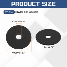 sourcing map 25Pcs M10 Nylon Flat Washers Plain Washer 10mm ID 40mm OD 2mm Thick Plastic Spacers for Screws Bolts Garden Faucet Plumbing Repair, Black