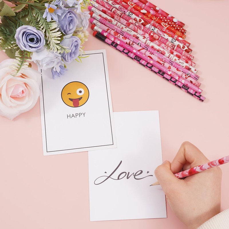 SETRUE 48 PCS Valentines Wood Pencils with Eraser, Bulk for