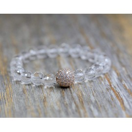 Rose Gold Quartz Crystal Stretch Bracelet- Genuine Clear Quartz Gemstone- Women's Jewelry- Gift Idea-Christmas