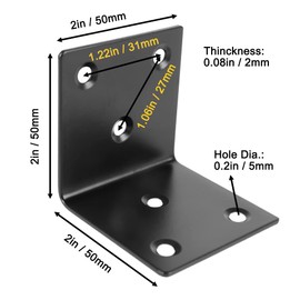 20 PCS Corner Brace 2 X 2 Inch Stainless Steel L Bracket Heavy Duty Black Large Corner Bracket Joint Right Angle Bracket 90 Degree Corner Fastener for Wood Furniture Cabinet Drawer Bed Chair